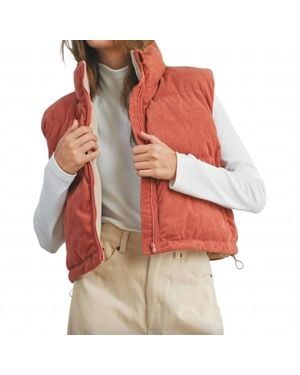 Buttermelon Adoreme Corduroy Puffer Vest - Red