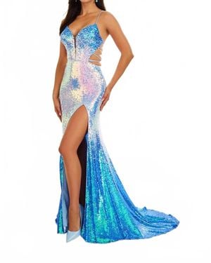 Ellie Wilde Sequin High-Slit Prom Dress - Blue