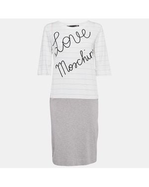 Love Moschino Book Paper Printed Cotton T-Shirt Dress - Gray