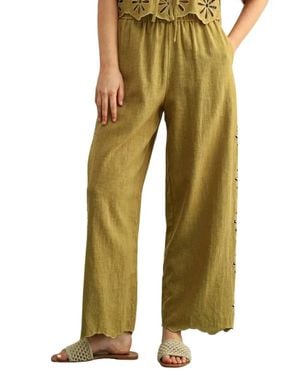 Miou Muse Embroidered Daisy Pants - Green