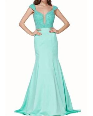 Angela & Alison Satin Beaded Gown - Blue