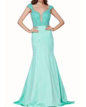 Angela & Alison Satin Beaded Gown - Blue