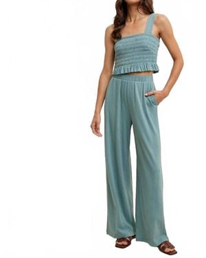 Wishlist Crinkle Knit Top And Pants Set - Blue