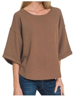 Zenana Double Knit Three Quarter Sleeve Top - Brown