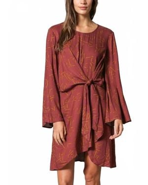 By Together Autumn Brick Front Tie Mini Dress - Red
