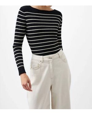 French Connection Stripe Crinkle Knit Top - Black