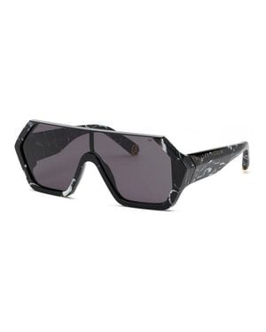 Philipp Plein Sunglasses Shield Full Rim, Matte Cream Frame And/Mirror Lens Spp0473Gfg - Gray