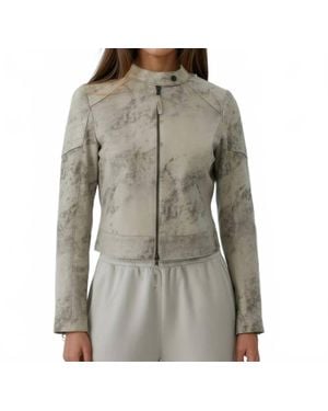 Marrakech Bowery Distressed Suede Moto Jacket - Gray