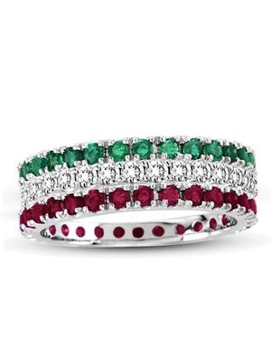 Suzy Levian 14K Diamond Ruby Emerald 3-Piece Eternity Band Ring Set - Green