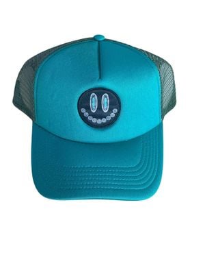 2FlyCo Glam Grin Ponytail Mesh Trucker Hat - Blue