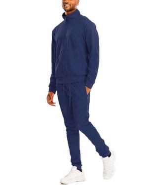 TRUEDAMES Full Zip Up Solid Track Jacket Set - Blue