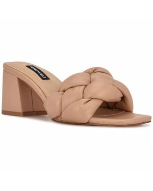 Nine West Gotti3 Braided Block Heel Slide Sandals - Brown