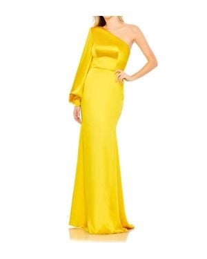 Ieena for Mac Duggal One Shoulder Bishop Sleeve Trumpet Gown - Yellow