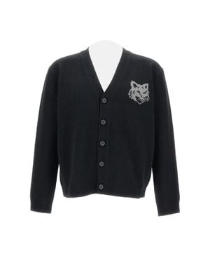 Maison Kitsuné Fox-Head Intarsia Merino Wool Cardigan - Blue