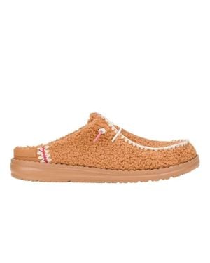 HEYDUDE Wendy 43528-211 Loafers Chestnut Sherpa Slip-On Nin367 - Brown