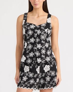 Ellen Tracy Embroidered Scallop Vest - Black