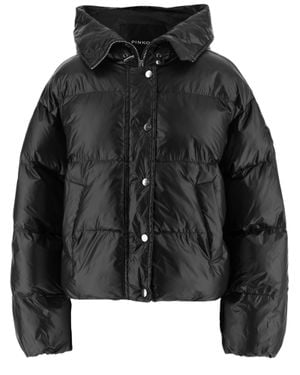 Pinko Cropped Puffer Jacket With High Collar And Hood - Black
