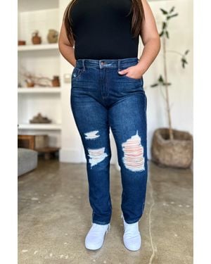 TRUEDAMES Full Size High Waist Rigid Magic Heavy Destroy Straight Jeans - Blue