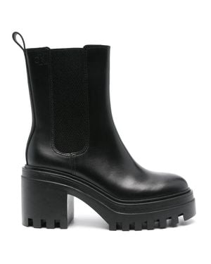Calvin Klein Chunky Heeled Lugged Sole Chelsea Leather Ankle Boots - Black
