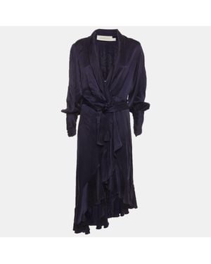 Zimmermann Satin Asymmetric Midi Wrap Dress - Blue