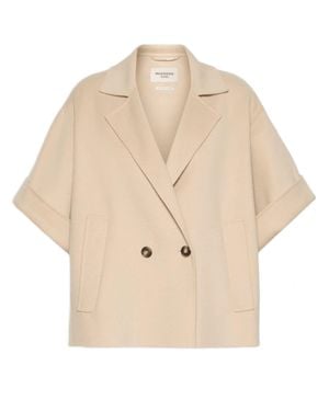 Weekend Boxy Double-Breasted Jacket With Notched Lapel Collar - Natural