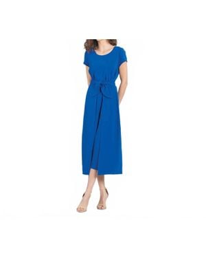 Clara Sunwoo Wrap Overlay Center Tie Midi Dress - Blue