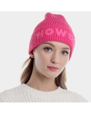 Fashnzfab Howdy Message Knit Beanie Hat - Pink