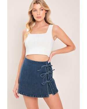 TRUEDAMES Street Tie Denim Skort - Blue