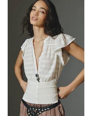 Maeve Waisted Short Sleeve Top - Gray