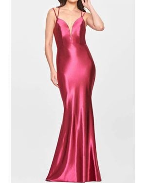 Faviana Stretch Satin Long Dress With Strappy Back - Red