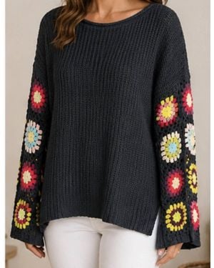 Keren Hart Long Sleeve Crochet Sweater - Black