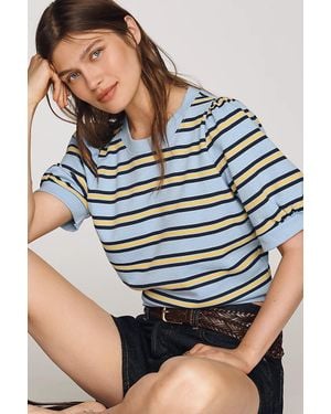 Maeve Puff-Sleeve Sweatshirt Tee - Blue