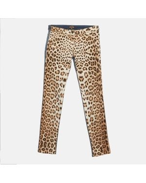 Roberto Cavalli Leopard Print Chambray Skinny Fit Jeans - Natural