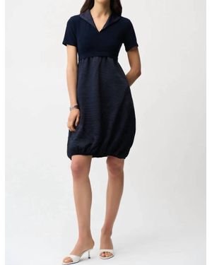Joseph Ribkoff Collared Pleated Cocoon Dress - Blue