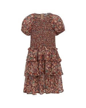 Sea Fernande Print Puff Sleeve Tiered Dress - Brown