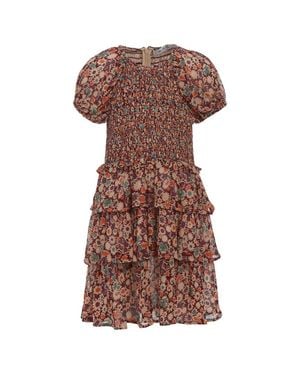 Sea Fernande Print Puff Sleeve Tiered Dress - Brown