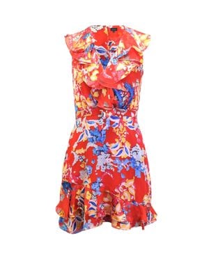 Saloni Floral Print Ruffled Silk Mini Dress - Red