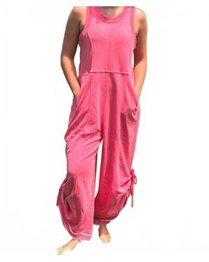 Davi & Dani Weekend Wanderer Sleeveless Wide-Leg Knit Jumpsuit - Pink
