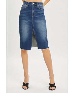 Risen High Rise Front Slit Midi Skirt - Blue