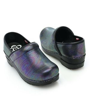Sanita Avon Iridescent Embossed Leather Slip-On Clogs - Black