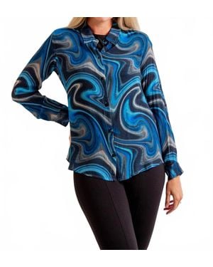 Apny Button Up Roll Up Sleeve Top - Blue