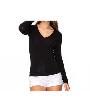Popular 21 V-Neck Long-Sleeve Knit Tee - Black