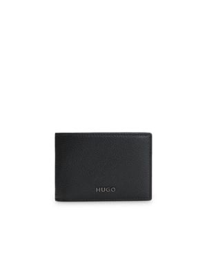 HUGO Leather Bifold Wallet With Metallic Logo Lettering - Black