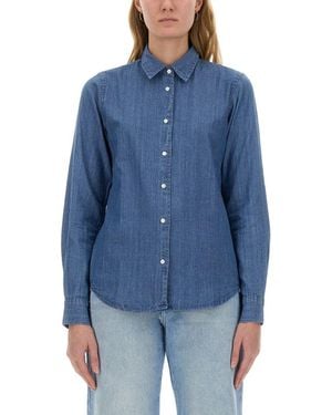 Aspesi Regular Fit Denim Shirt With Classic Collar - Blue