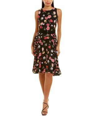 Maison Tara Floral Sleeveless A-Line Midi Dress - Black