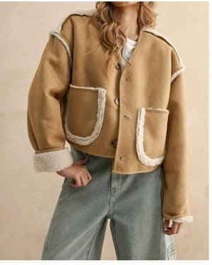 Miou Muse Sherpa And Suede Reversible Jacket - Natural