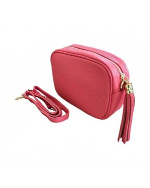 Cadenza Italy Leather Camera Style Crossbody Bag - Red