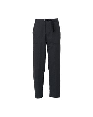 White Sand Adjustable Belt Washed Wool Straight-Leg Pants - Black