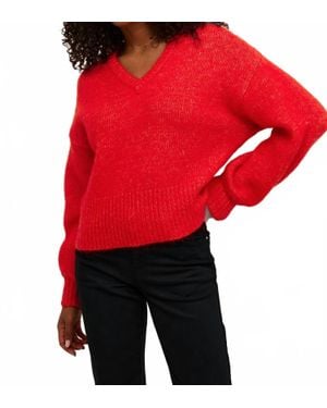 Kaffe Katrina V-Neck Casual Fit Pullover Sweater - Red