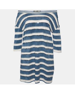 Weekend by Maxmara Cotton Striped Sequin Embellished Top - Blue